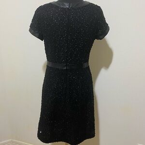Karl Lagerfeld Black Textured Dress with Faux Leather Trim
